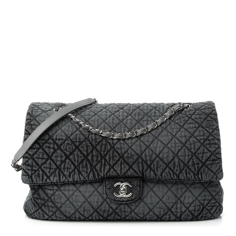 chanel denimpression xxl|CHANEL Denim Quilted Denimpression XXL Flap Grey Black .